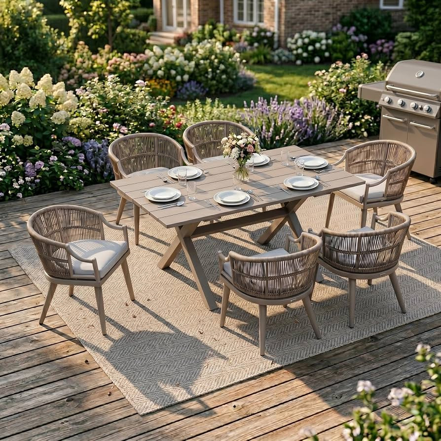 PURPLE LEAF 7 Pieces Outdoor Dining Set All Weather Wicker Patio Dining Set with Rectangular Alum... | Amazon (US)