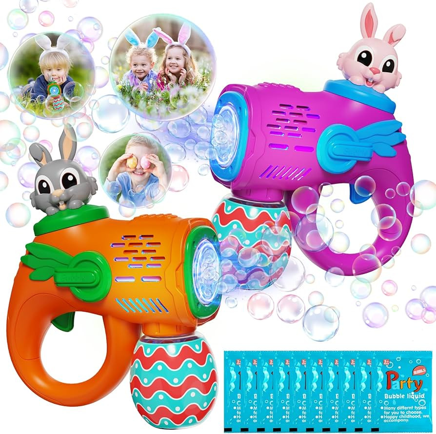 Bubble Guns for Toddlers,2 Pack Rabbit Bubble Machine,Easter Basket Stuffers for Kids,Bubble Blow... | Amazon (US)