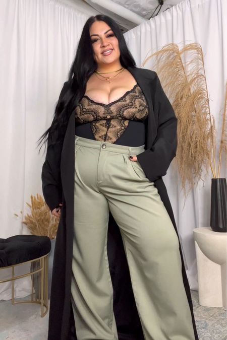 The bodysuit is Pinsy in a 1x but unlinkable here. I’m wearing a 16 in the pants and 14 in the blazer. 

Wide leg pants, plus size blazer, plus size bodysuit, wearable shapewear, chunky boots 

#LTKcurves #LTKFind #LTKstyletip
