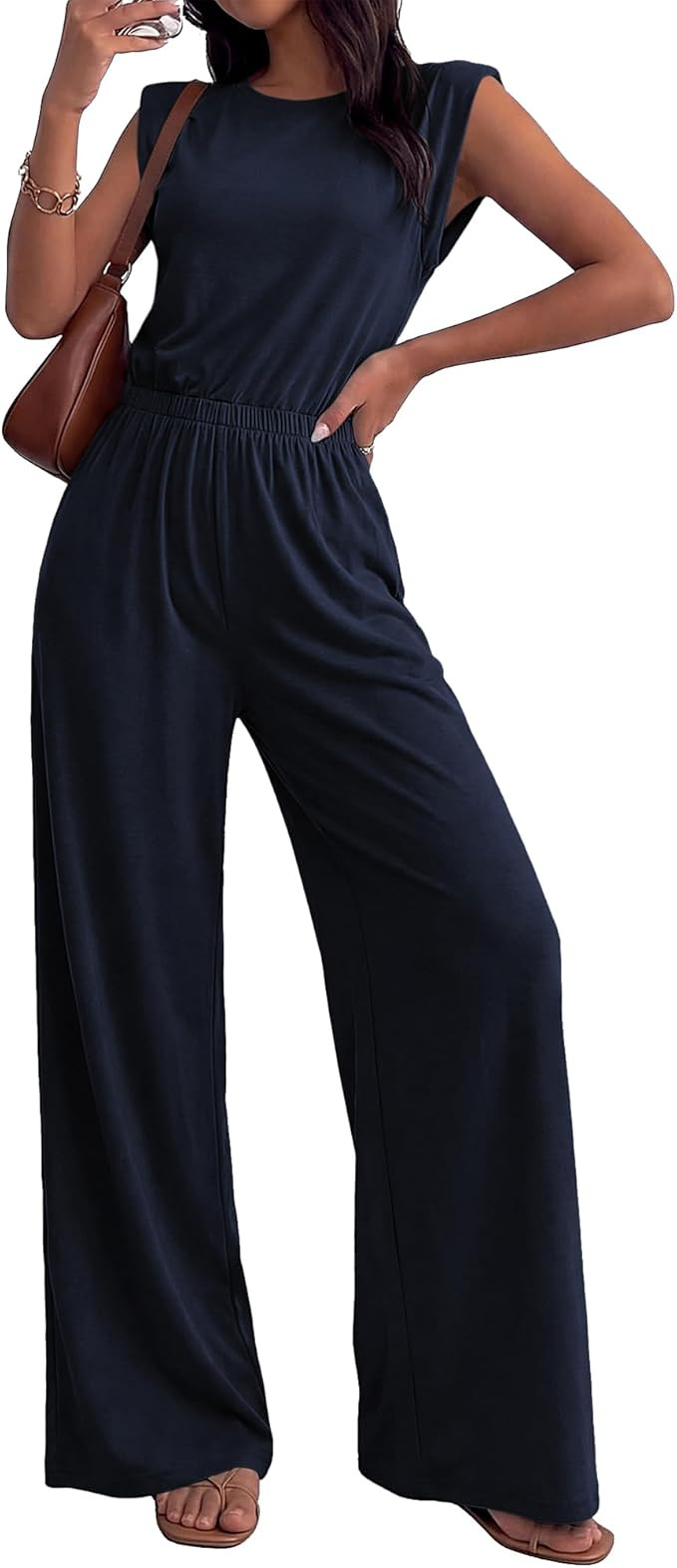 BTFBM 2 Piece Sets for Women Spring 2026 Casual Shoulder Pad Tank Top Wide Leg Pants Matching Set... | Amazon (US)