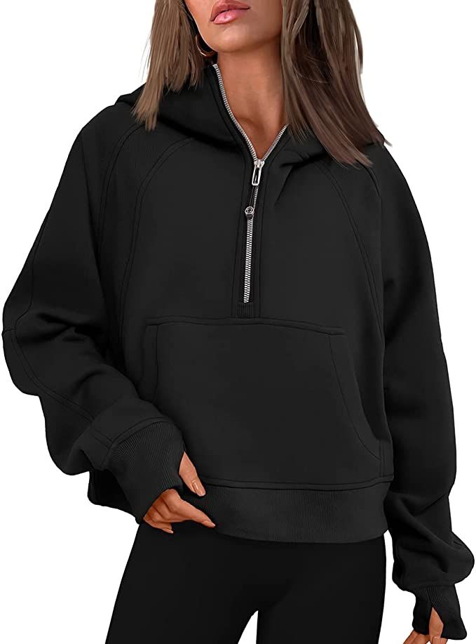 Trendy Queen Women Half Zip Cropped Hoodies Fleece Quarter Zip Up Pullover Sweatshirts Winter Clo... | Amazon (US)