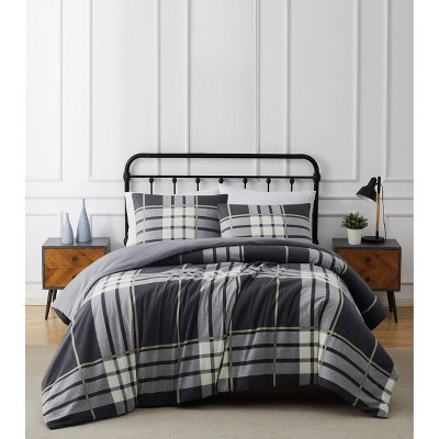 3pc King Milo Plaid Flannel Duvet Cover Set Gray - Truly Soft: Cotton Material, 180 Thread Count, Year-Round Comfort | Target