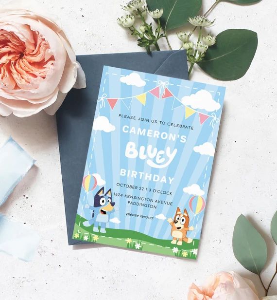 Editable Bluey Birthday Party Invitation - Blue Digital Birthday Invitation - Kids Birthday Party... | Etsy (US)