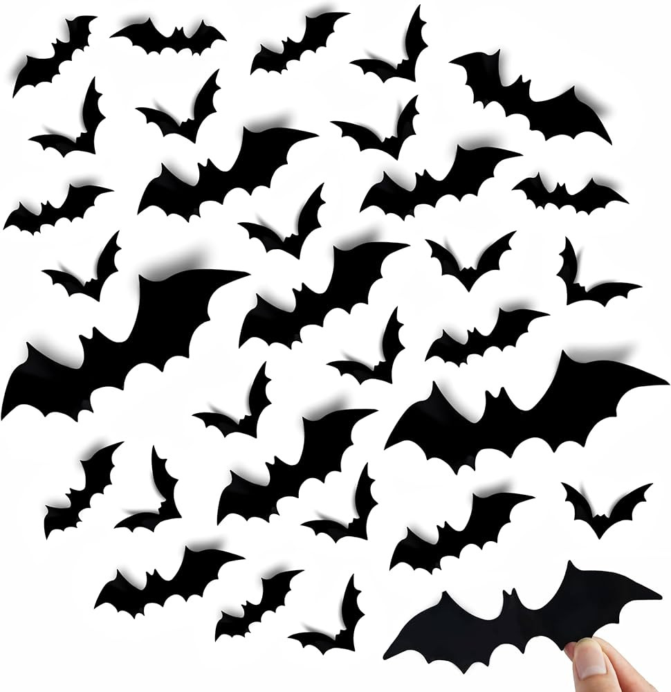 Bobobag 120 Pcs 3D Bats Halloween Decorations,Halloween Wall Decor 4 Sizes Black Bats Sticker for... | Amazon (US)