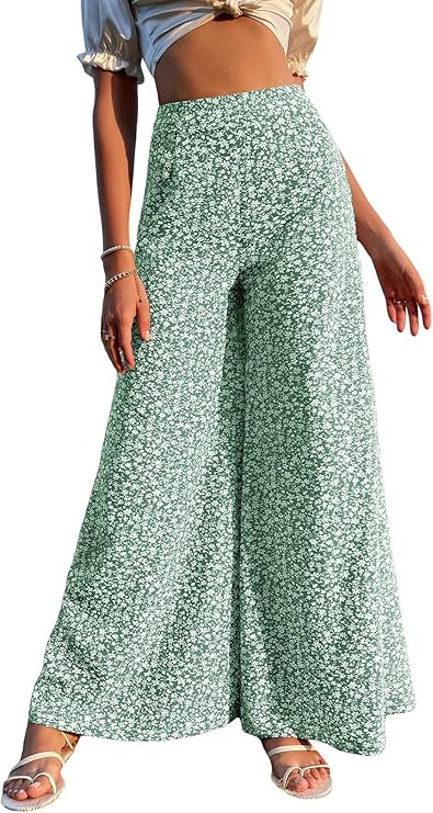 Floerns Women's Floral Print High Waist Beach Wide Leg Palazzo Pants | Amazon (US)