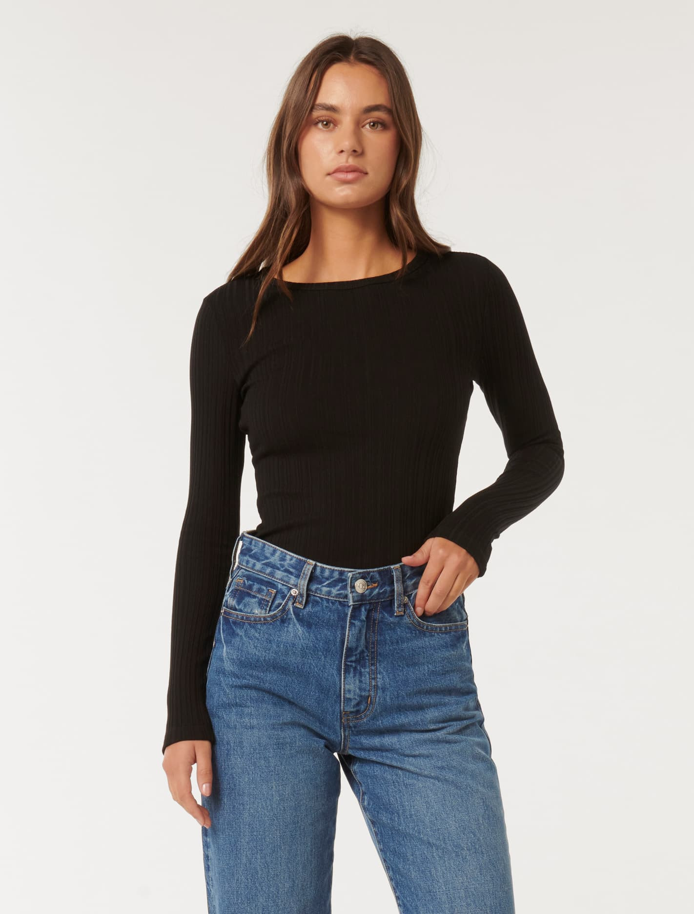 Forever New Women's Meghan Crew-Neck Rib Top in Black | Forever New (AU)