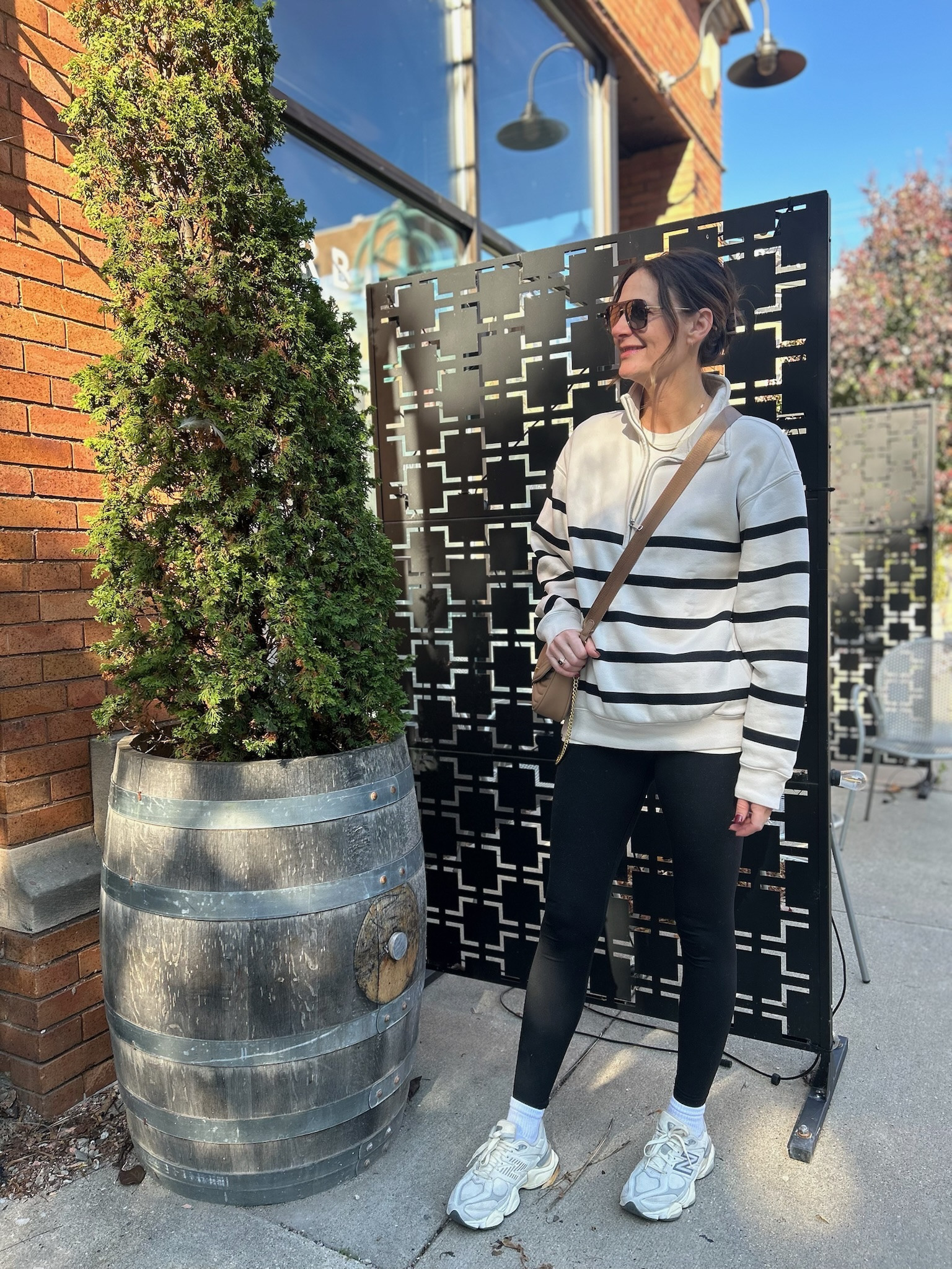 Love this half-zip sweatshirt so much! It’s perfectly oversized and so incredibly soft! This color isn’t available anymore but there’s 3 others including a really pretty purplely mauve color. 

S in top, s in leggings, sneakers are TTS

#LTKdayinmylife #LTKTall #LTKootd