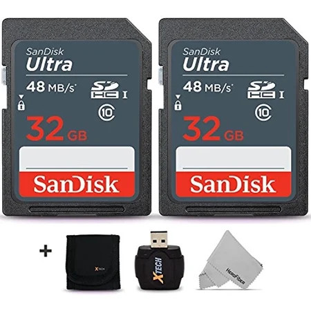 2 Pack SanDisk 32GB SD Memory Card (64gb Total) UHS-I Class 10 80MB/s + Memory Card Reader / wallet  | Walmart (US)