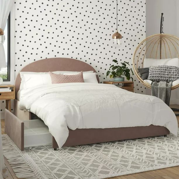 Mr. Kate Moon Upholstered Bed with Storage, Queen Size Frame, Blush Velvet | Walmart (US)