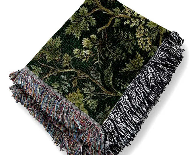 Forest Woven Blanket Dark Green Forest Leaf Pattern Tapestry, 100% Cotton, Fringed Edges, Forestc... | Etsy (US)