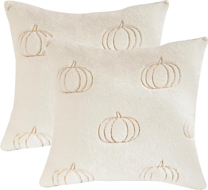 Tosleo Halloween Throw Pillow Covers 18x18 inch Set of 2 White Sequin Embroidery Pumpkins Pillow ... | Amazon (US)