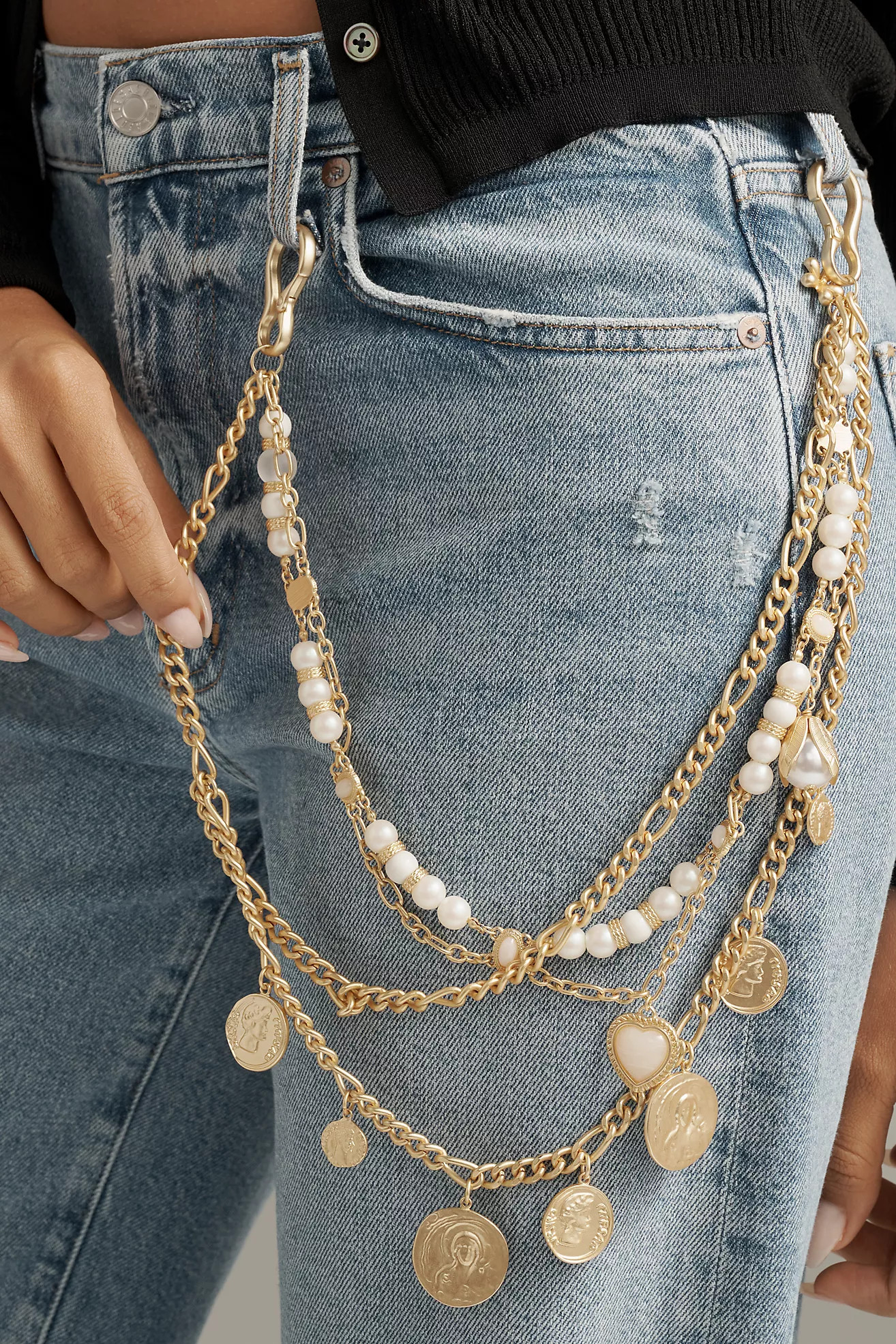 Layered Coin & Pearl Charm Pant Chain | Anthropologie (US)