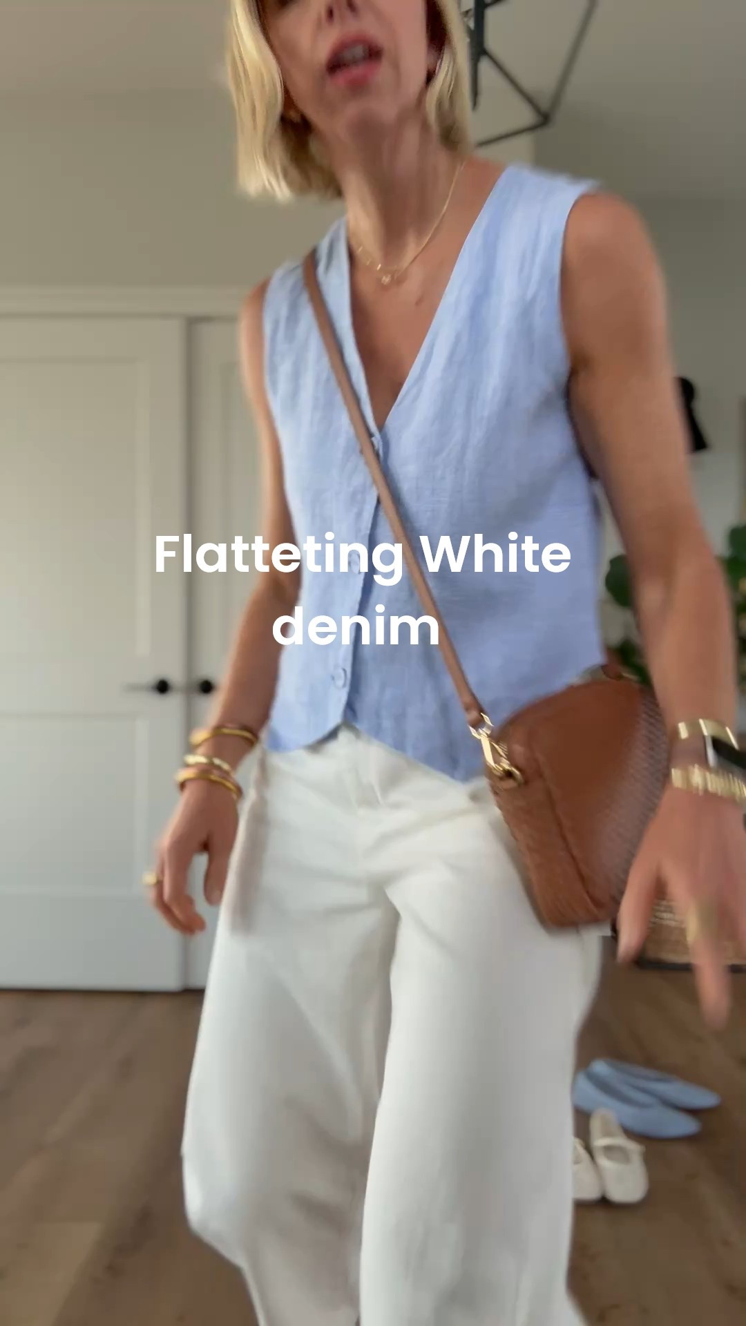 These white jeans are such a figure of flattering, easy to wear pair of jeans for spring! Pair them with a linen vest and mesh ballet flats for an elevated every day look. These jeans fit through a size.
Wearing a size small in the linen  vest

#LTKSeasonal #LTKOver40 #LTKStyleTip