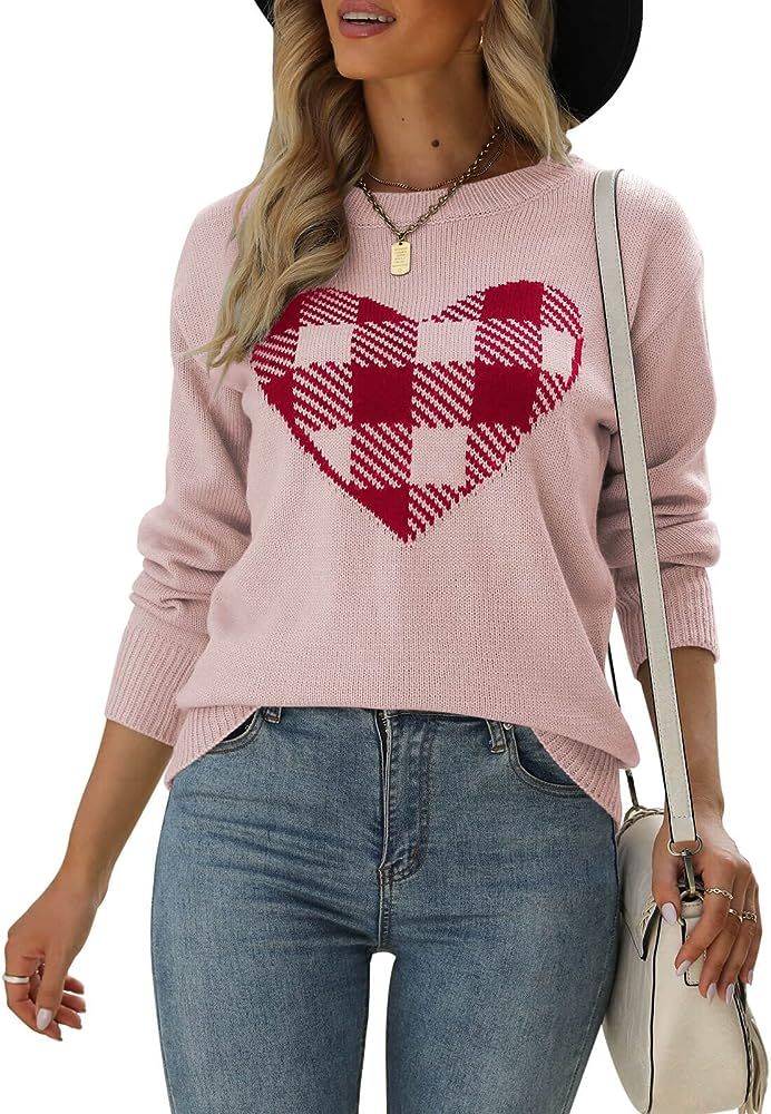 shermie Women's Pullover Sweaters Long Sleeve Crewneck Cute Heart Knitted Sweaters | Amazon (US)