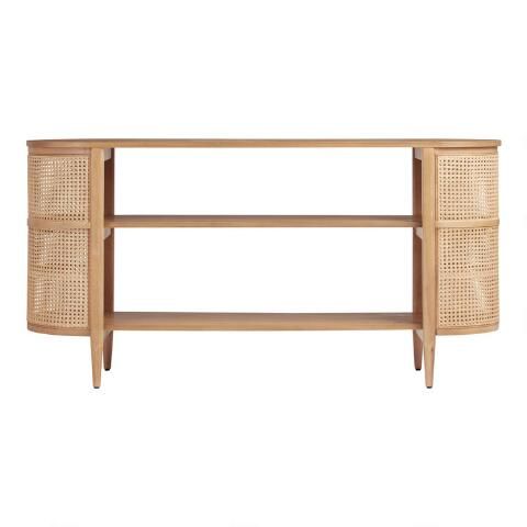 Cecile Low Natural Wood and Rattan Cane Bookshelf | World Market