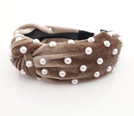 faux pearl decorated velvet fashion headband for women | Etsy (US)