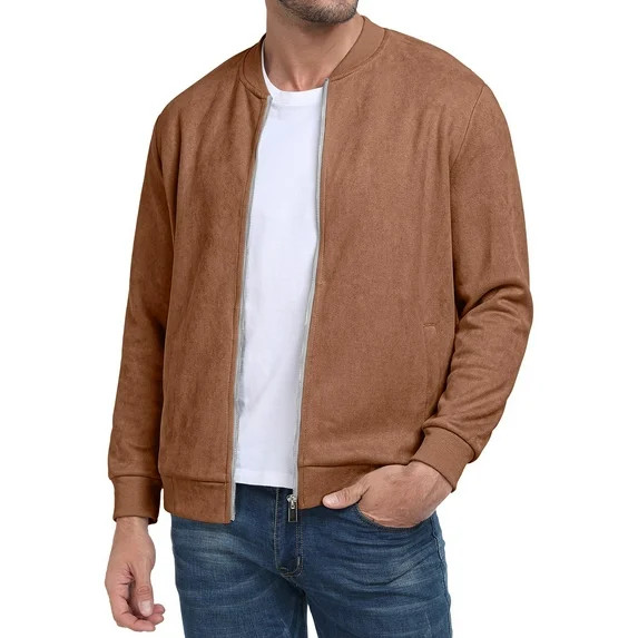 GIRUNS Men's Casual Varsity Jacket Vintage Suede Bomber Jackets Lightweight Outerwear Coat Brown ... | Walmart (US)