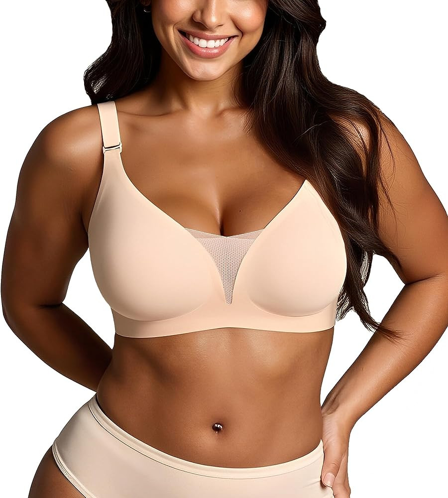 Bras for Women No Underwire Comfy W Strip Jelly Bra for Women Sexy Deep V Mesh Tshirt Seamless Ev... | Amazon (US)