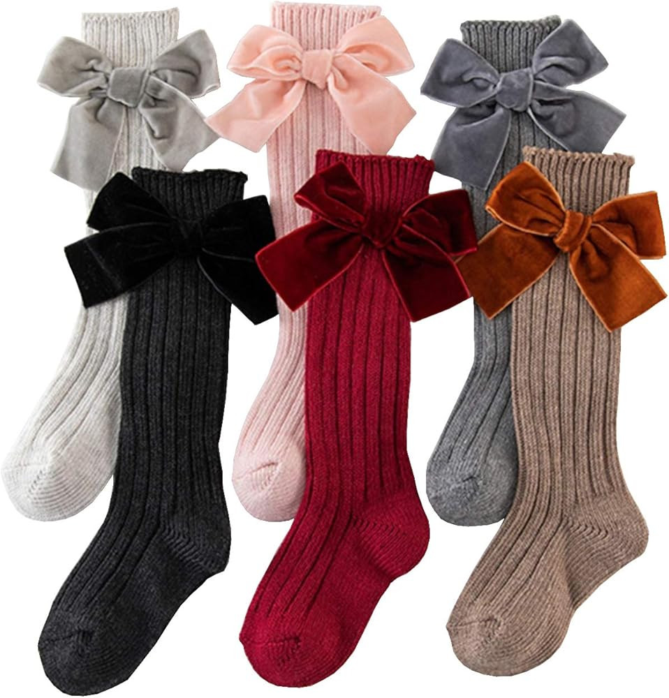 Baby Girls Knee High Socks Bow Knit Bowknot Socks Tube Ruffled Stockings for 0-7Years | Amazon (US)