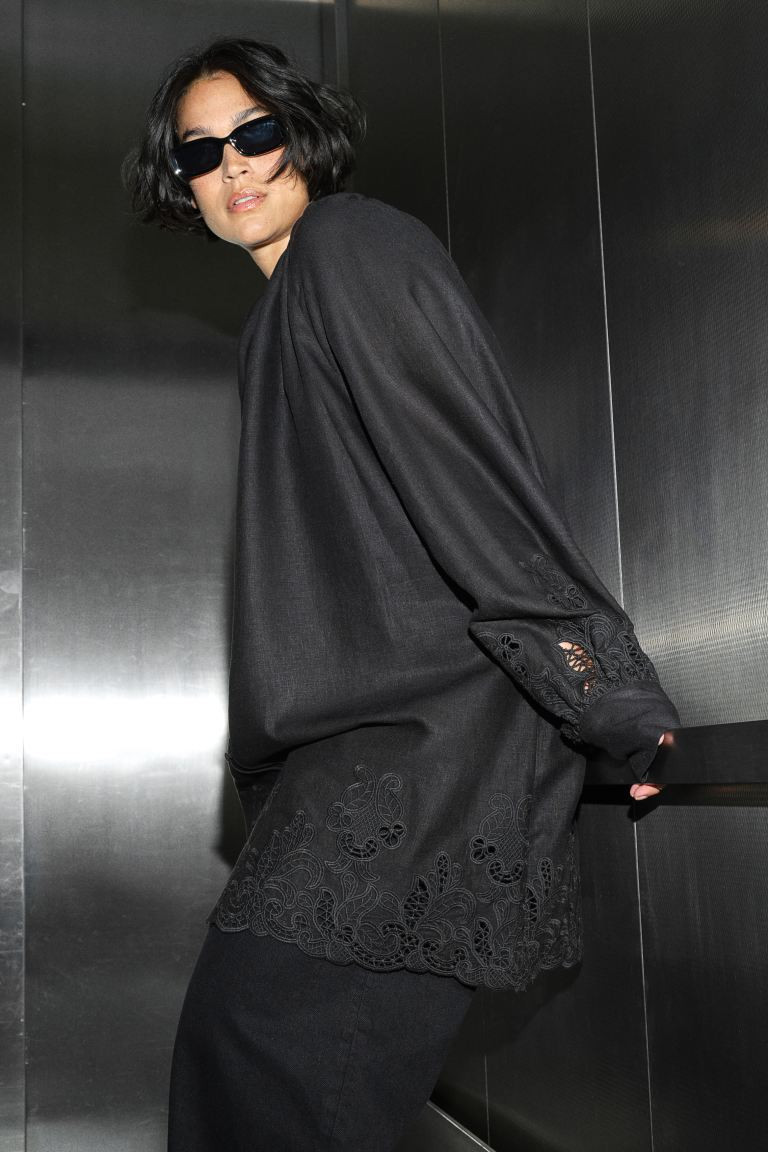 Linen-blend Dress with Eyelet Embroidery | H&M (US + CA)