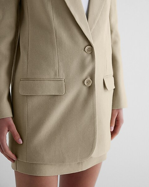 Linen-Blend Oversized Boyfriend Blazer | Express