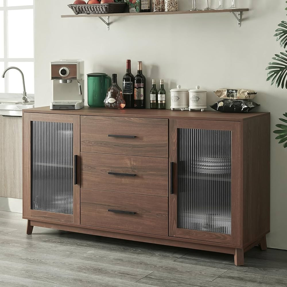 Worldchoice 59” Sideboard with 2 Adjustable Shelves Buffet Cabinet with Wood Texture Wine Bar C... | Amazon (US)