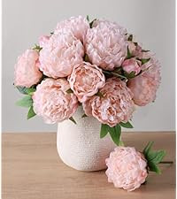 Light Pink Peony Artificial Flowers - 11 Branches Silk Peonies for Vase Arrangements, Wedding Dec... | Amazon (US)