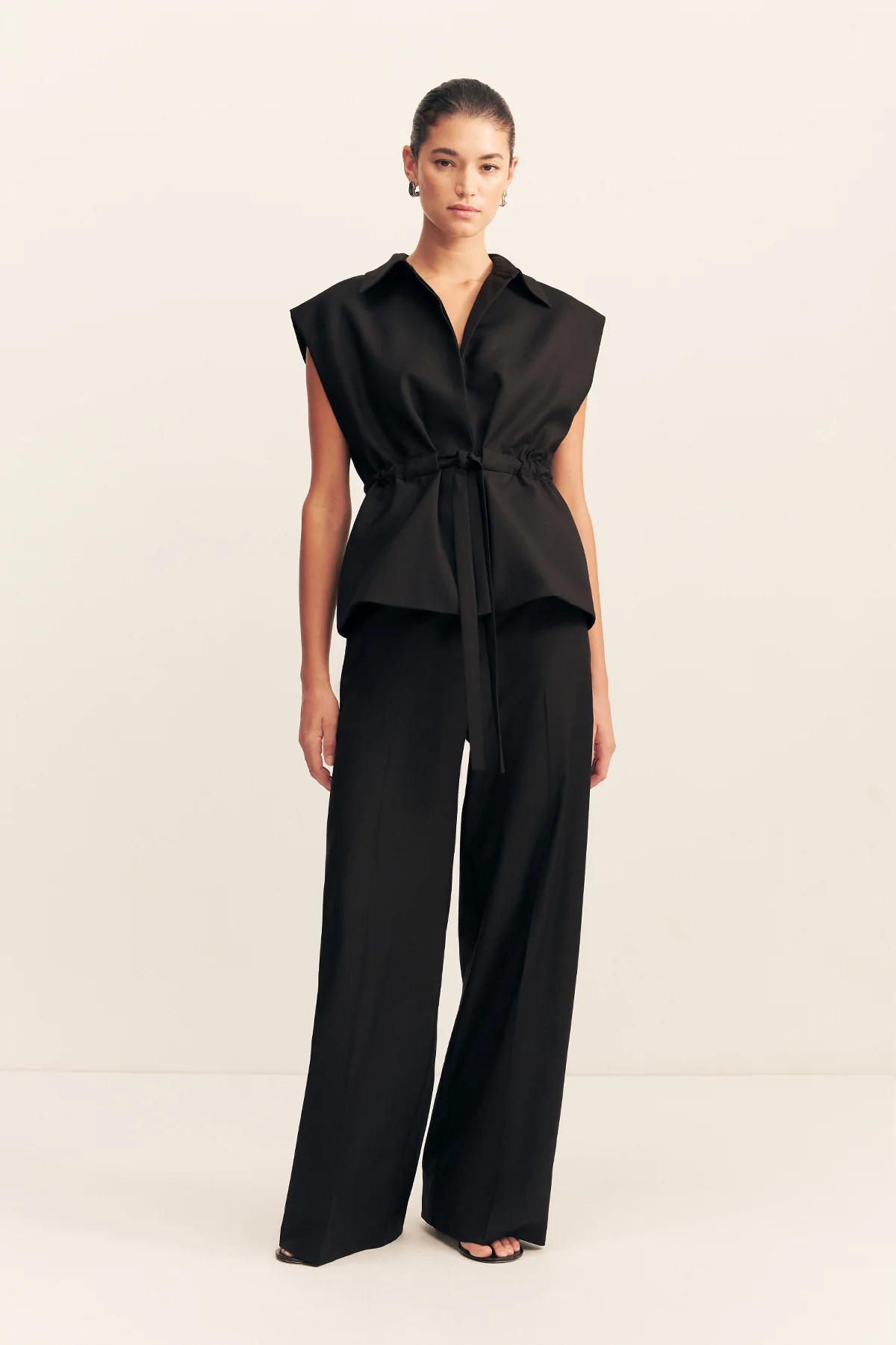 Castro Sleeveless Belted Vest | Black | Outerwear | Shona Joy | Shona Joy