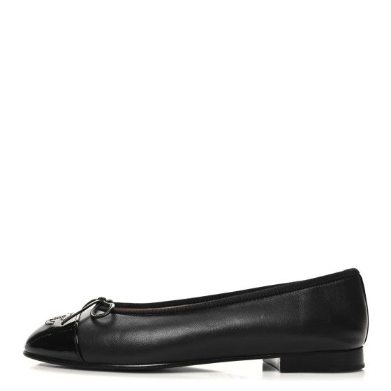 Lambskin Patent CC Cap Toe Ballerina Flats 37.5 Black | FASHIONPHILE (US)