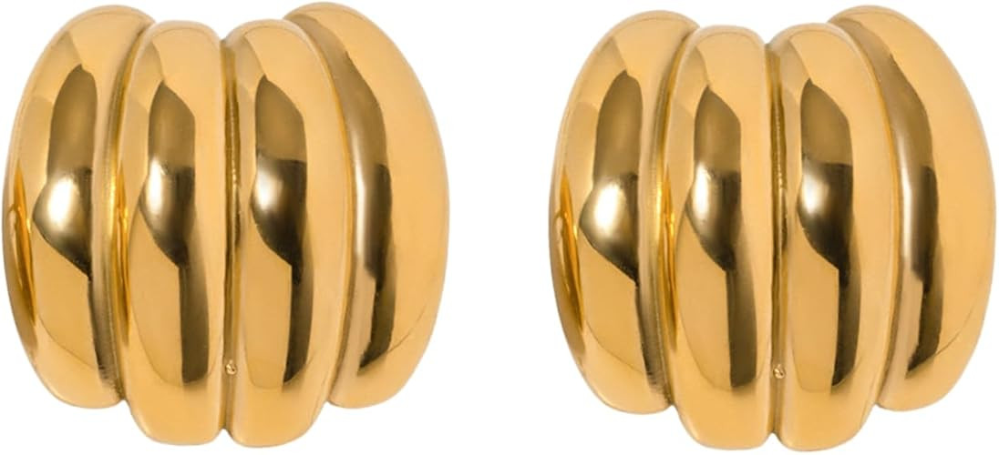 Ridged Dome Statement Earrings – Modern Gold-Tone Jewelry for Women | Amazon (US)