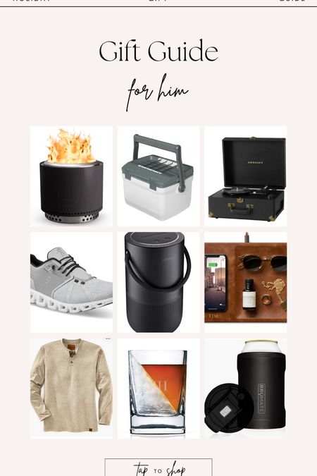 Gift guide for him, solo stove, Stanley cooler, record player, on cloud, leather charge pad, pullover cocktail gas, Brumate can holder 

#LTKHoliday #LTKmens #LTKGiftGuide