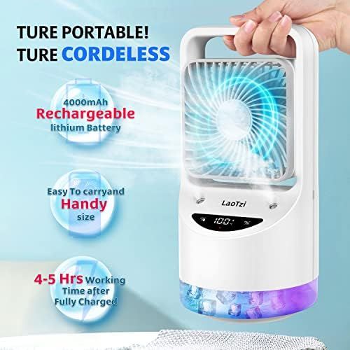 Rechargeable Portable Air Conditioner Fan, Evaporative Mini Air Conditioner with 3 Speeds 7 Colors,  | Amazon (US)