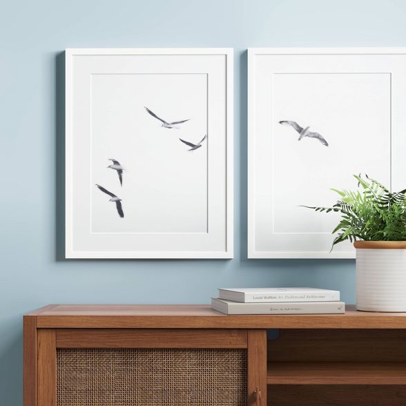 (Set of 2) 16" x 20" Seagulls Framed Under Glass Wall Art White - Threshold™ | Target