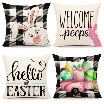 Easter Pillow Covers 18x18 Set of 4 Easter Decorations for Spring, Double-Side Print, Velvet, Buffalo Plaid Bunny Eggs | Target