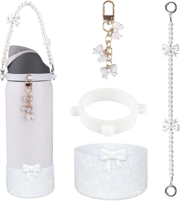 Water Bottle Accessories Set for Owala FreeSip 24oz、32 oz– Includes Pearl Handle Strap, Bow C... | Amazon (US)