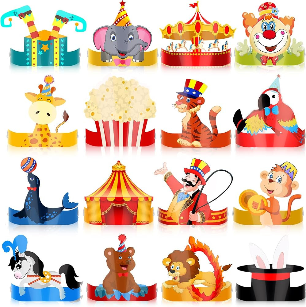 32 Pcs Carnival Party Hats Welcome to The Carnival Red Blue Yellow Birthday Circus Headband with ... | Amazon (US)