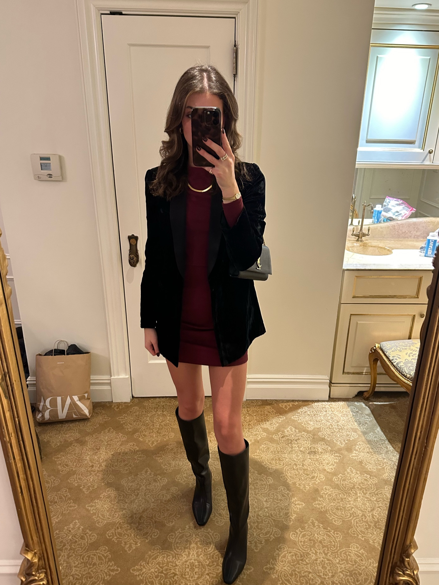 Burgundy long sleeve dress with black tall boots and blazer. Gold chain jewelry. New york outfit. NYE outfit. Winter outfit. Blazer outfit. Cold weather outfit. Sustainable fashion. Layering outfits. Vintage-inspired styles. Minimalist wardrobe. Boho chic. Street style trends. Capsule wardrobe ideas. Athleisure looks. Fall fashion trends. Statement accessories. Oversized blazers. Monochromatic outfits. Colorful knitwear. Trendy loungewear. Denim jackets. Eco-friendly fabrics. Work-from-home outfits. Accessories styling. Seasonal outfits. Vacation outfits. Cherry coded. Moto Boho. Minimalist outfits. Capsule wardrobe. Street style. Retro looks. Effortless elegance. Chunky boots. Statement coats. Cozy sweaters. Holiday party outfit. Monochromatic looks. Natural glam. 

#LTKTravel #LTKStyleTip #LTKHoliday