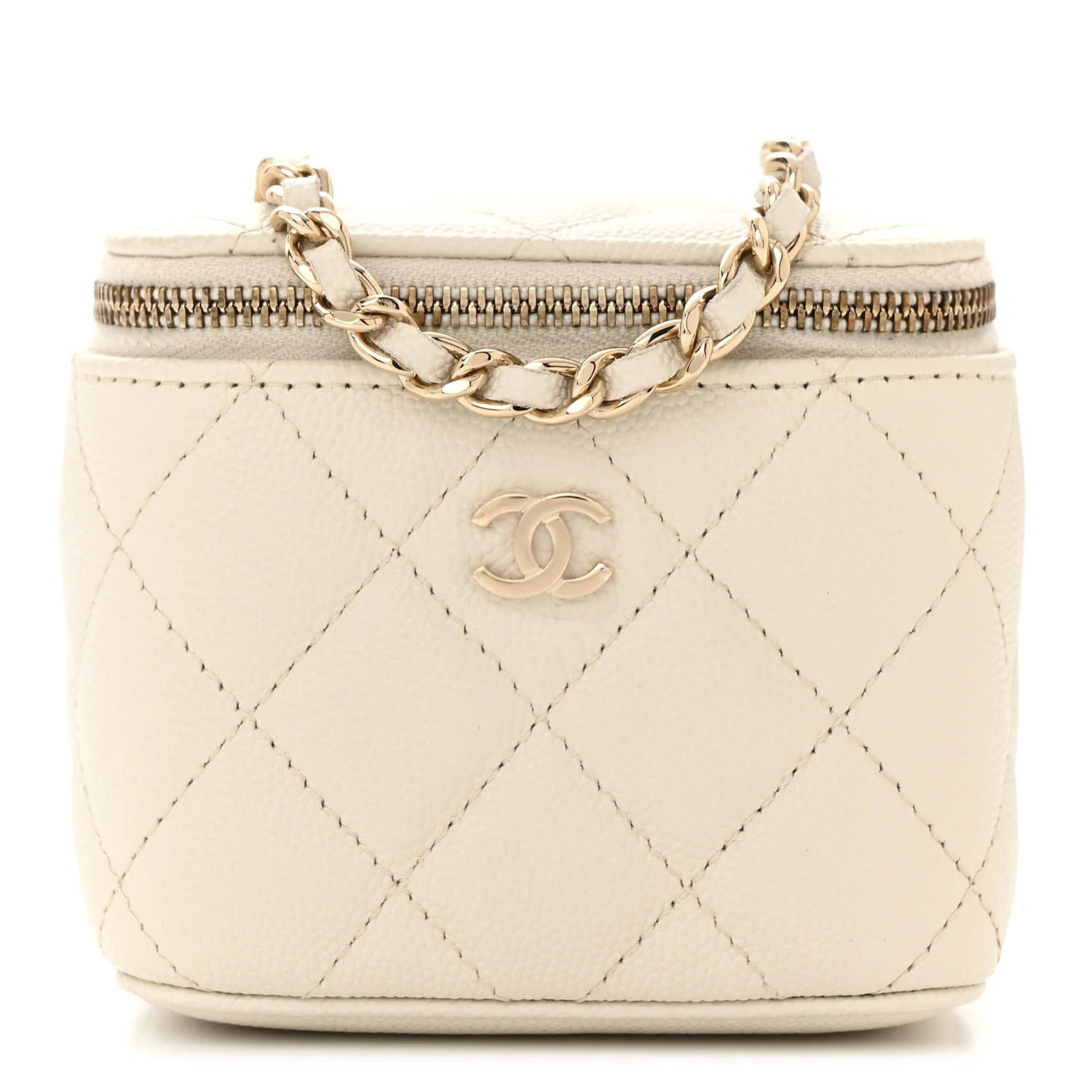 Caviar Quilted Mini Vanity Case With Chain White | FASHIONPHILE (US)