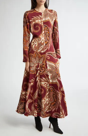 FARM Rio Paisley Long Sleeve Maxi Dress in Leopard Paisley Burg at Nordstrom Rack, Size X-Small | Nordstrom Rack