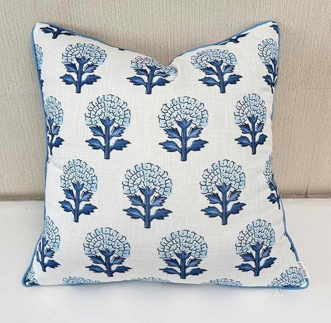 Blue Botanical Print Throw Pillow Cover - 20x20 Inch Cotton Blend - Babur Floral | Amazon (US)