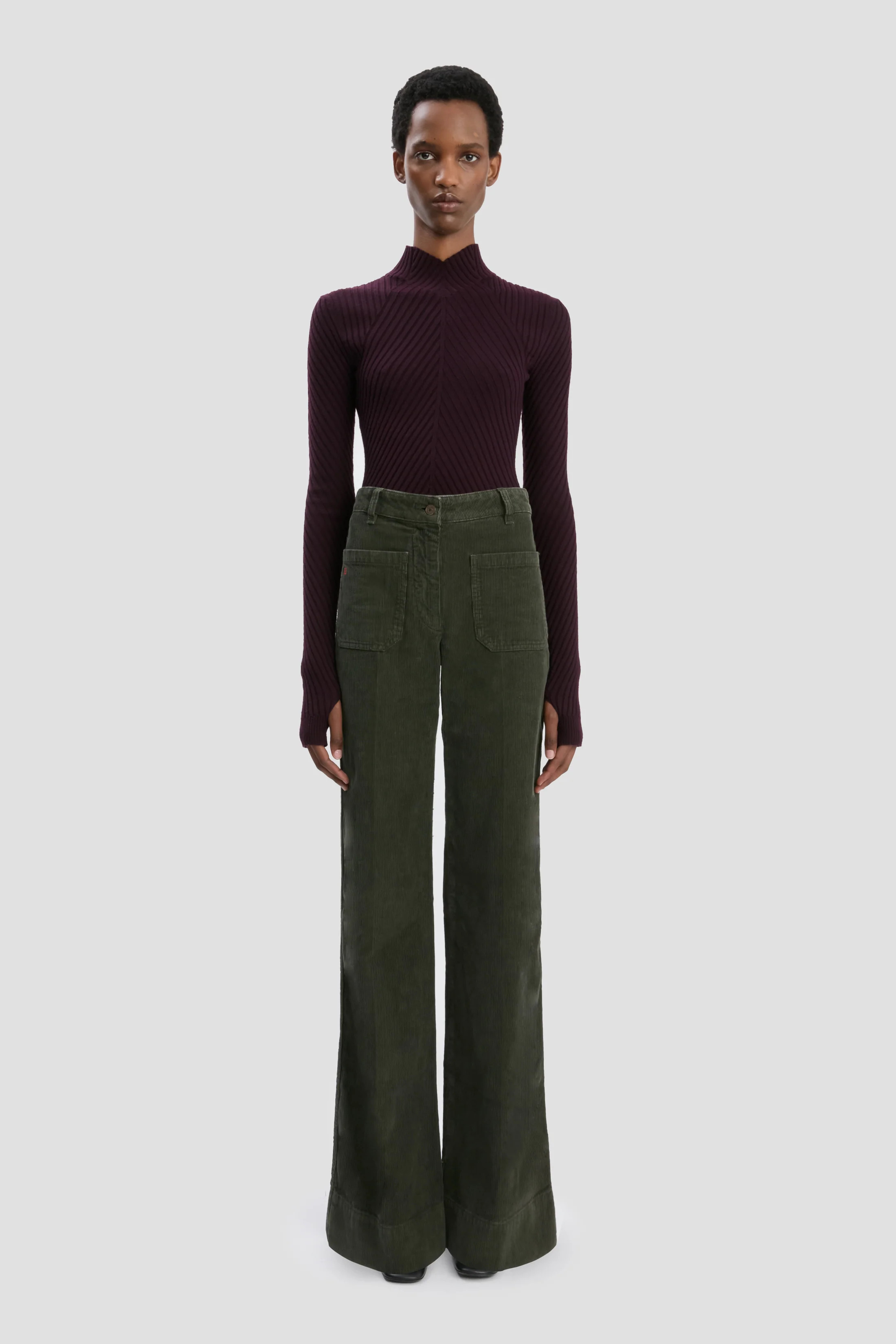Alina Corduroy Jean In Khaki | Victoria Beckham US