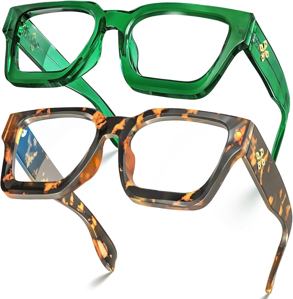 VISOONE 2 Pack Blue Light Blocking Glasses Rectangle Frame and Chic Preppy Look for Women Men RIV... | Amazon (US)