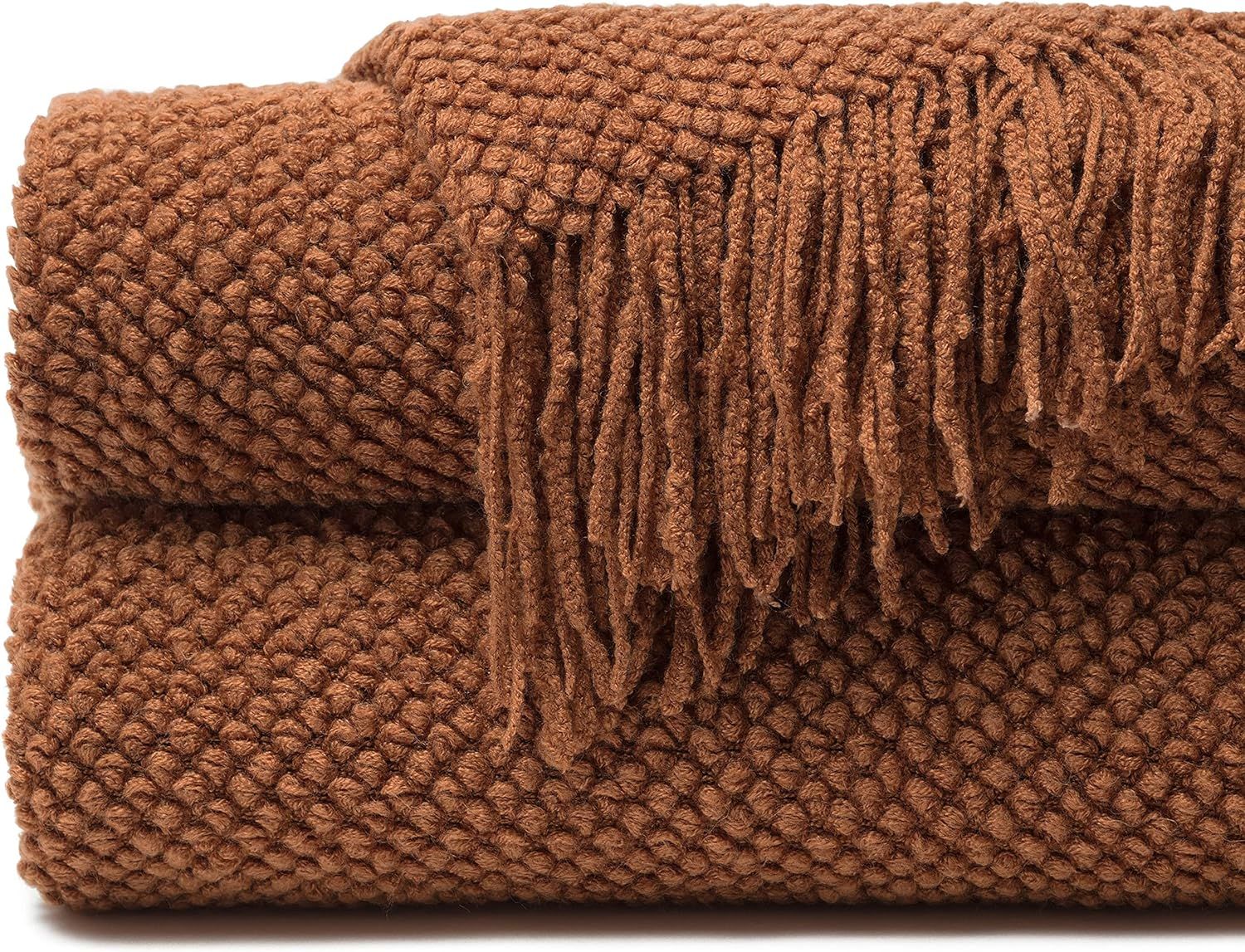 Chanasya Textured Knitted Rust Brown Throw Blanket with Tassels - Soft Bohemian Farmhouse Chic Ac... | Amazon (US)