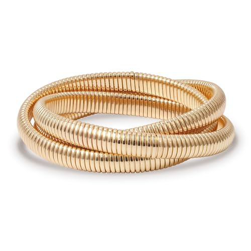 ONBRIG Chunky Gold Bracelets for Women Twisted Spiraled 18K Gold Bangle Bracelet Thick Gold Cuff Bracelets for Women Statement Bracelet (Gold-01), adjustable | Amazon (US)
