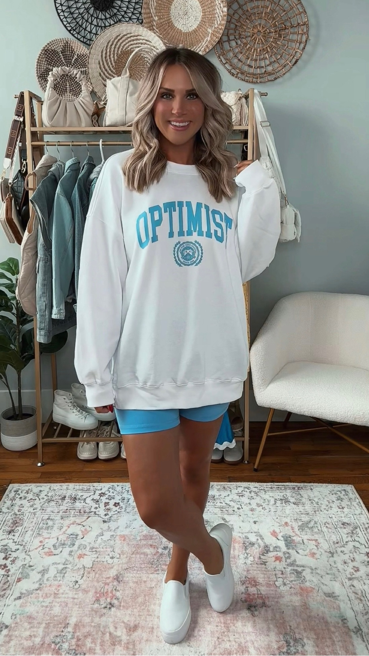 Casual and stylish is all I want in life and this Old Navy fall haul has everything you’ll need for transitioning from summer to fall. This white crew neck OPTIMIST shirt and electric blue biker shorts are the perfect outfit for errands or bonfire! I sized up to an XL for an oversized fit in the sweater and am in a medium in the biker shorts.

#LTKActive #LTKFindsUnder50 #LTKSeasonal