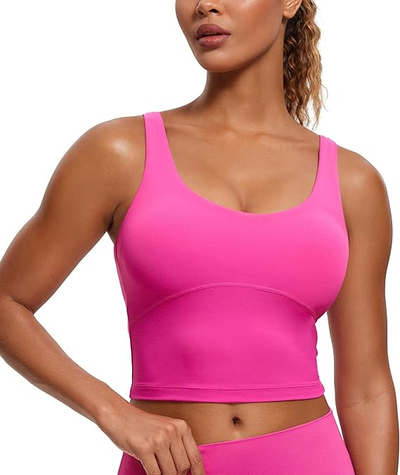 CRZ YOGA Womens Butterluxe U Back Longline Sports Bra - Padded Yoga Bra Cami Crop Top Workout Tan... | Amazon (US)