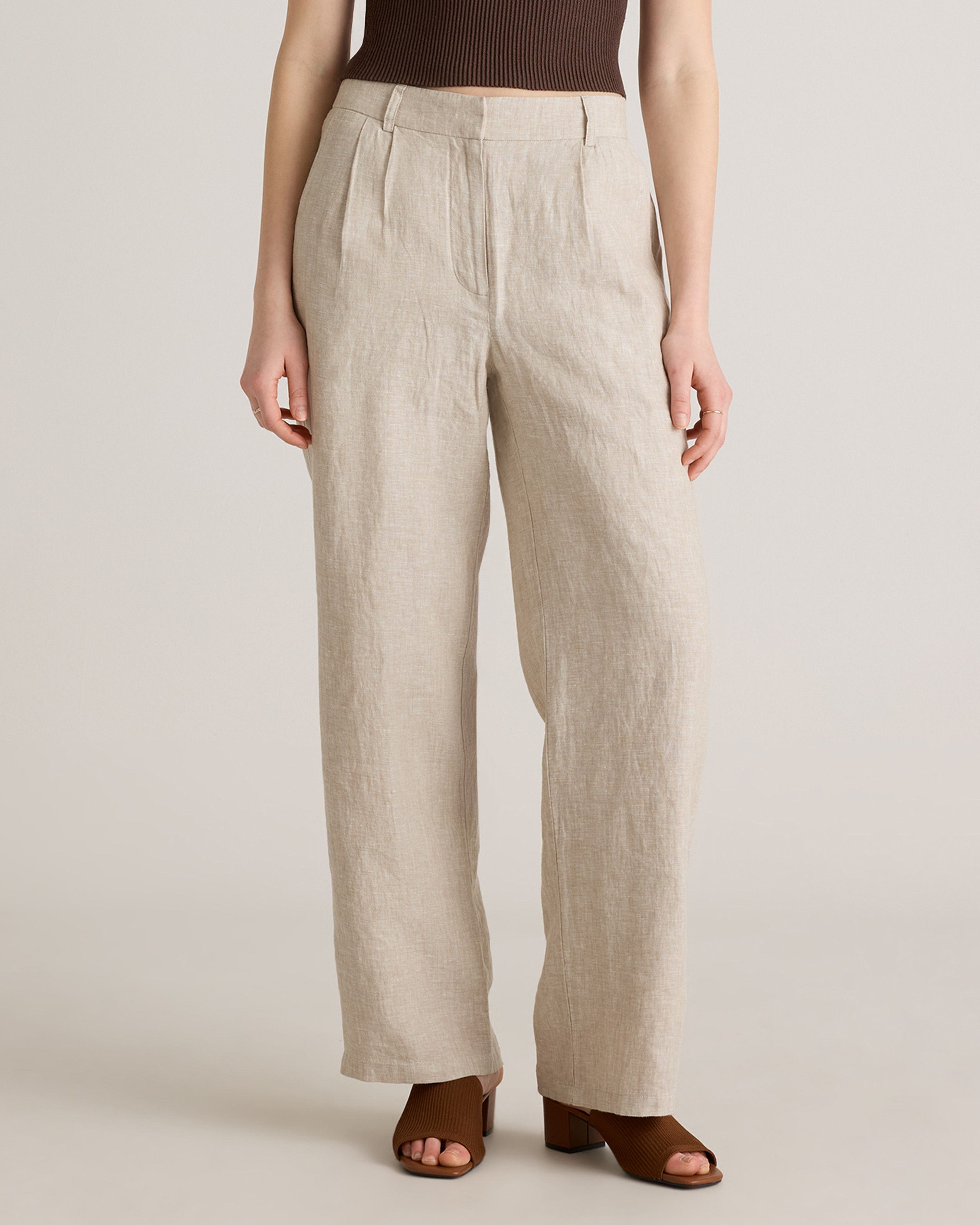 Quince | Women's 100% European Linen Pleated Trouser in Flax, Size 16 | Quince