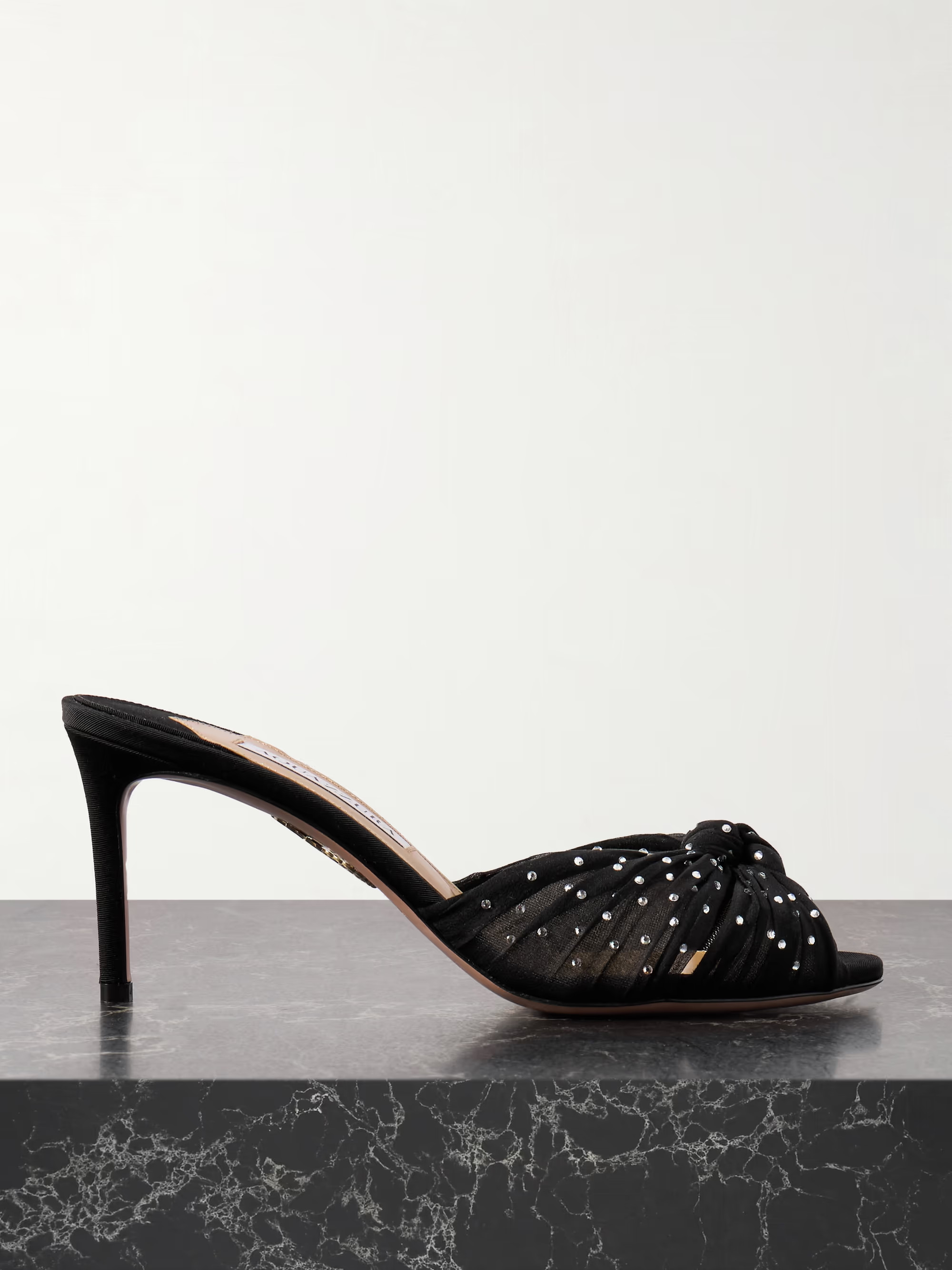 AQUAZZURASlow Kisses 75 crystal-embellished knotted silk-satin and chiffon mules | NET-A-PORTER (UK & EU)