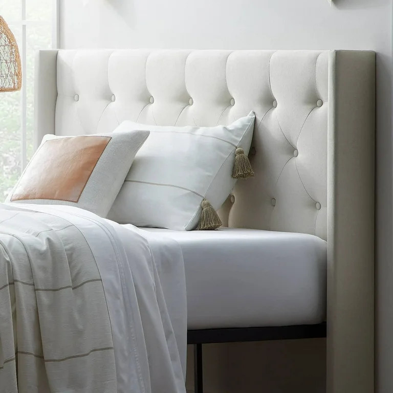 Rest Haven Elizabeth Wingback Upholstered Headboard with Button Tufting, King/Cal King, Cream | Walmart (US)