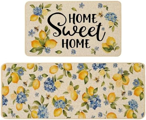 Baccessor Lemon Kitchen Rugs Set of 2, Hydrangea Floral Flowers Kitchen Mats for Spring Summer Fl... | Amazon (US)